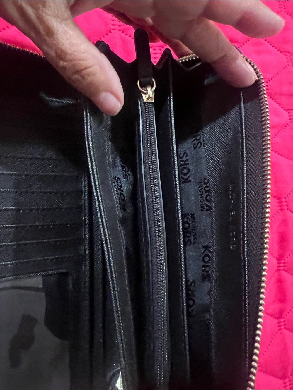 Michael Kors Black Pebbled Leather Zip-Around Wristlet Wallet with Gold Plaque - Picture 7 of 8